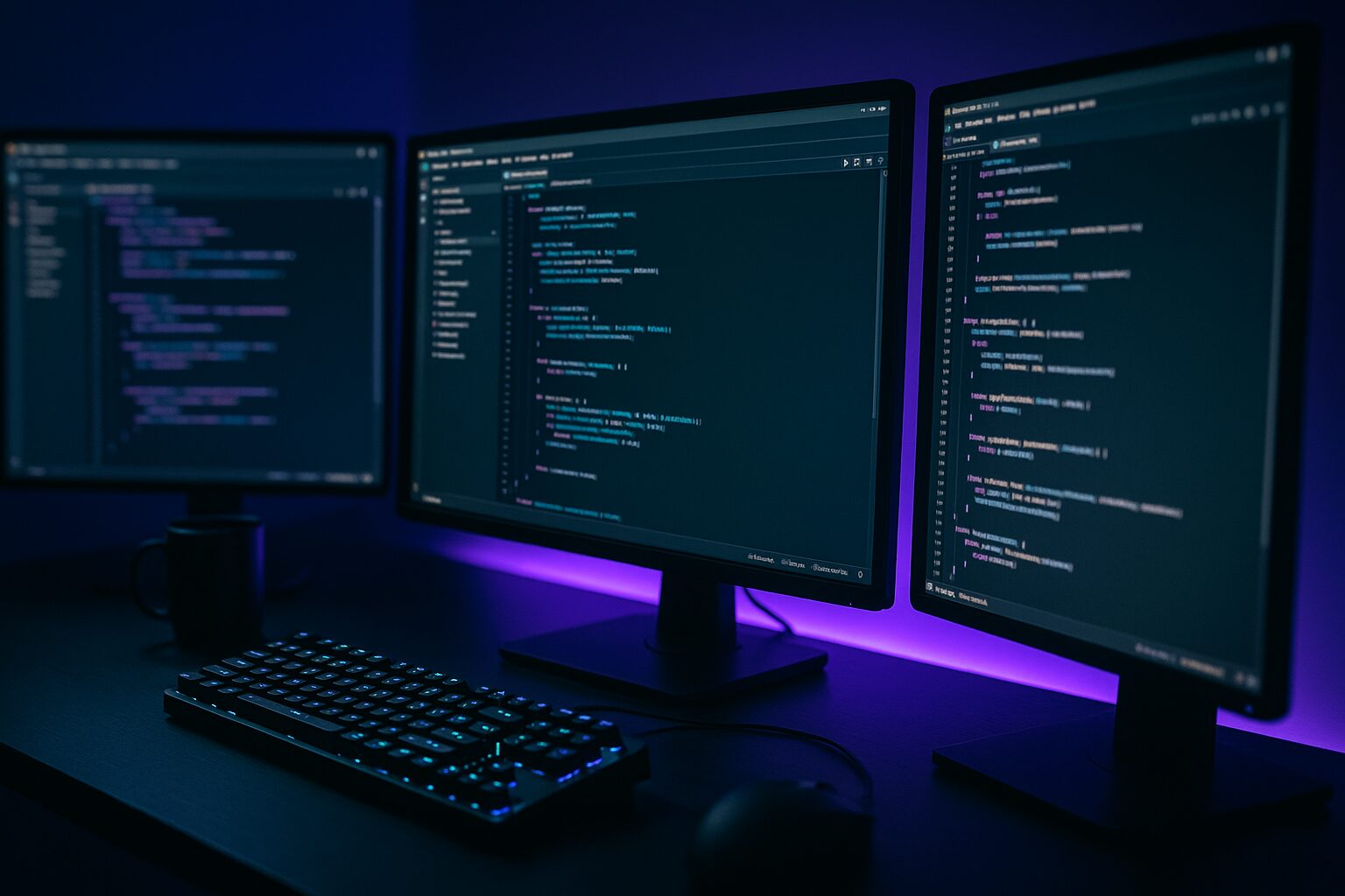 Trois écrans côte à côte affichant trois assistants IA dev différents pour comparer leurs interfaces