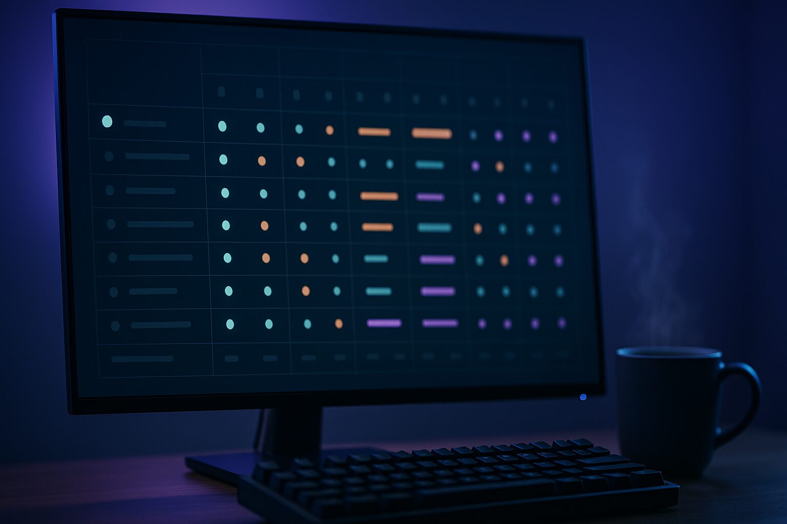 Tableau comparatif visuel sur écran évaluant trois assistants IA selon différents scénarios de développement