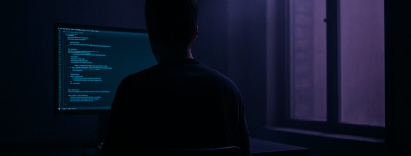 Silhouette d'un développeur dans un espace baigné de lumière atmosphérique évoquant le vibe coding
