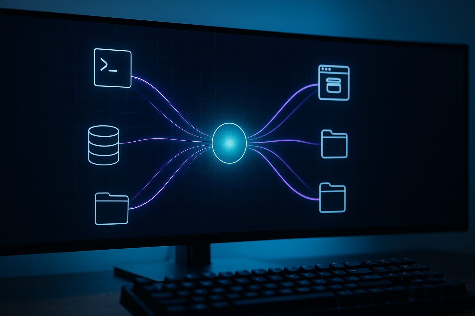 Visualisation d'un agent IA autonome orchestrant plusieurs outils de développement en parallèle