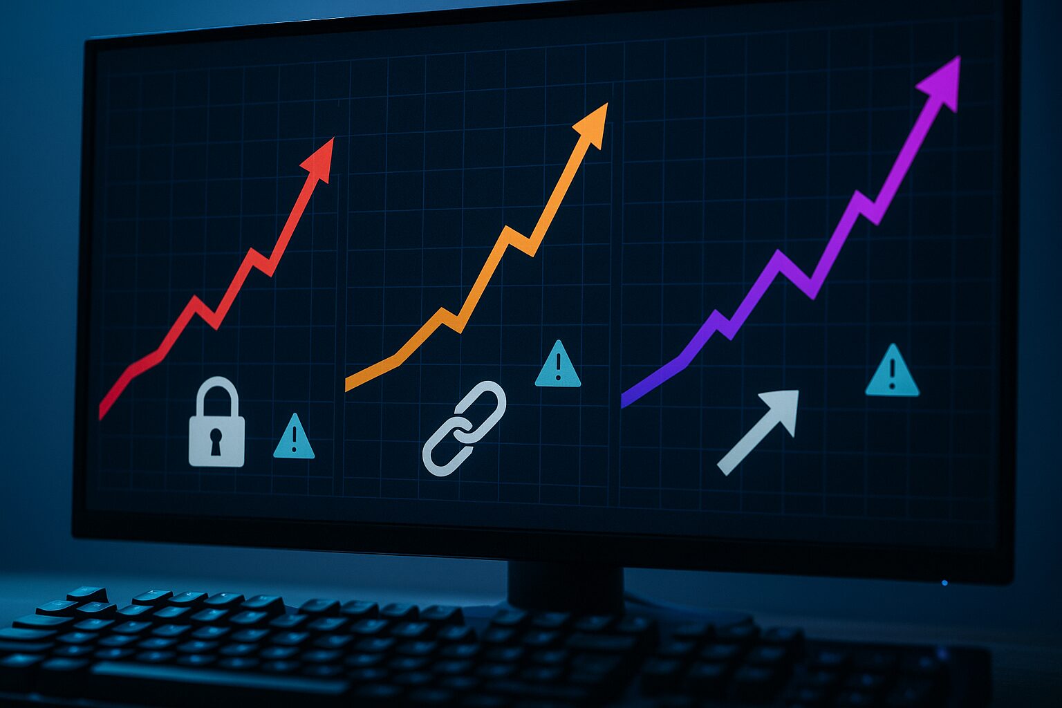 Trois catégories de vulnérabilités web mises en avant avec des courbes de tendance à la hausse