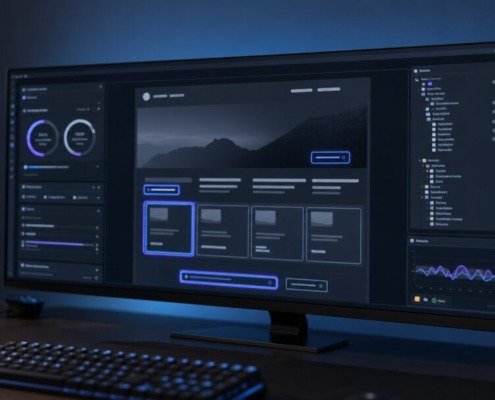 Outils d'accessibilité web affichant contraste, focus et structure sémantique sur une interface en cours d'audit