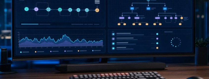 Stack DevOps minimaliste pour développeur indépendant affichée sur un écran avec quatre piliers